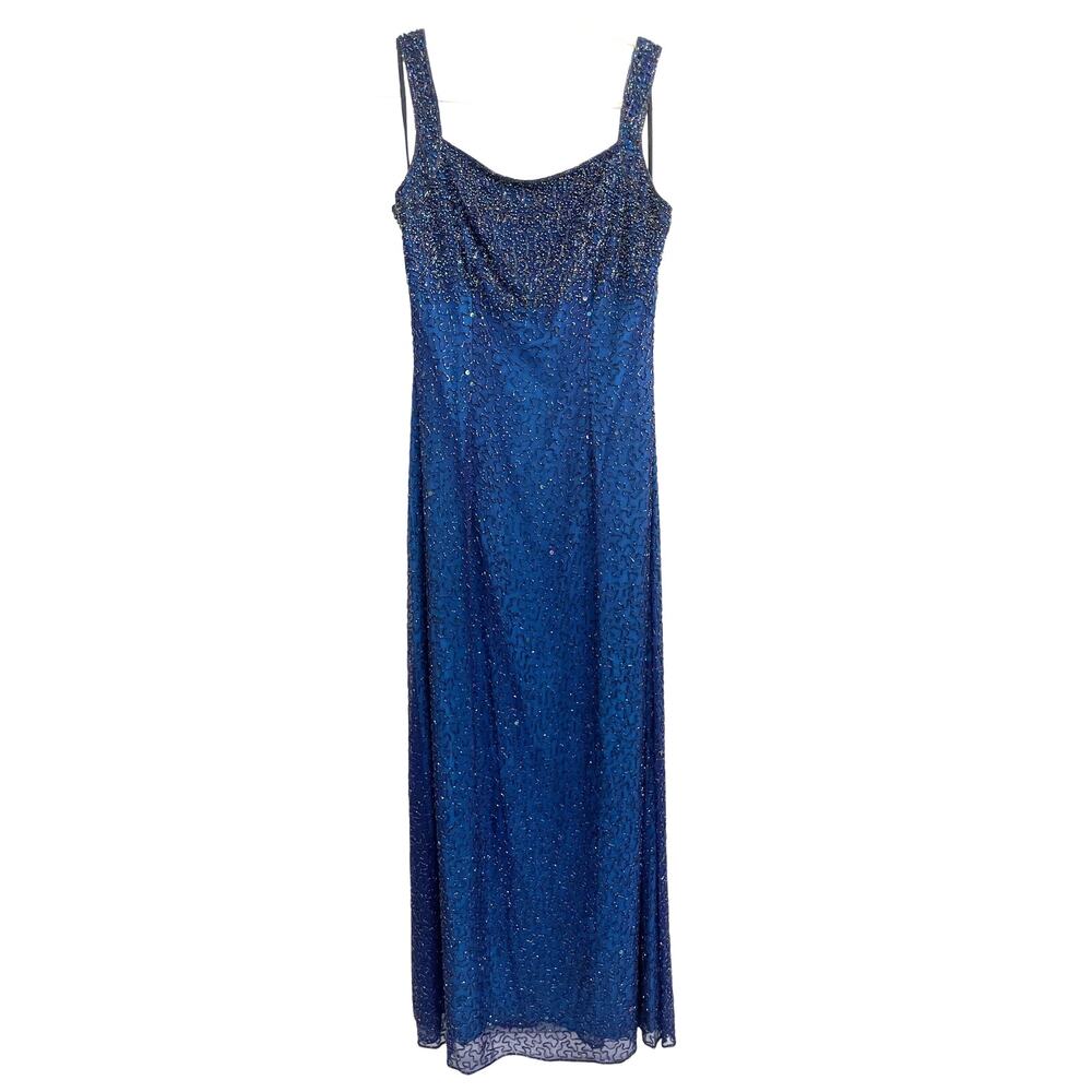 Vintage Sean Collection Beaded Silk Dress XL Blue Fairy Whimsygoth Formal Party